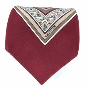 Lanvin Paris Tie Pure Silk Made In France Burgundy White Brown Elegant Necktie
